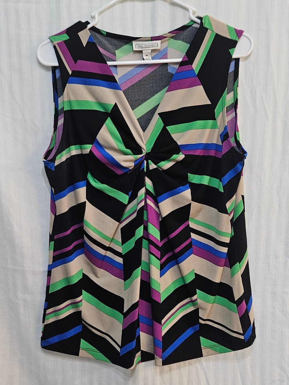 Dana Buchman Tank - Multicolor Geometric V-Neck Polyester - Size M Medium